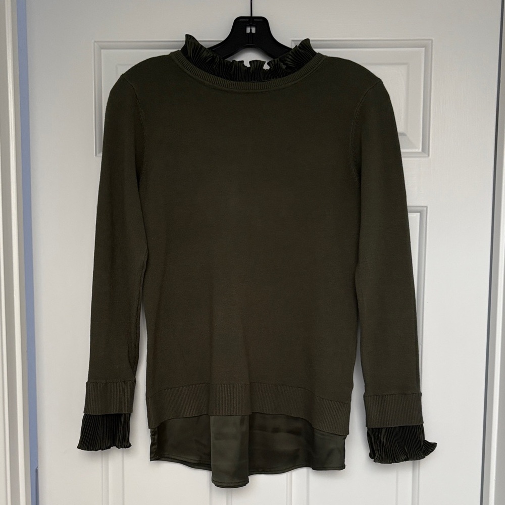 Olive Green Ruffle Trim Women's Top
